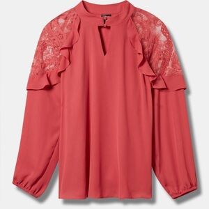 Torrid Georgette Crochet Inset Blouse Lace Ruffle